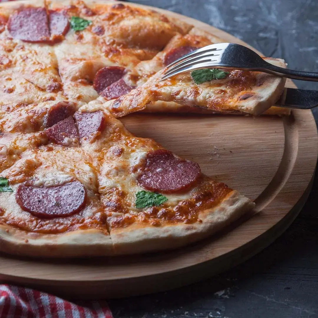 Fresh pepperoni pizza at Sherwood Pizza in Sherwood Park, AB